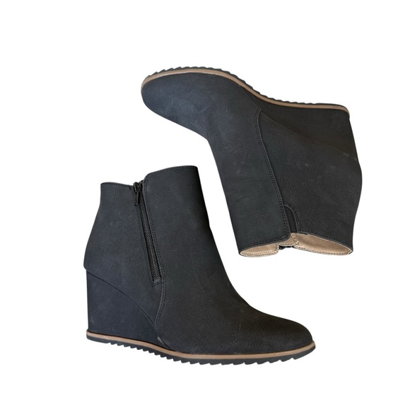 Soul Naturalizer Hudson Womens Sz 8.5 Black Faux Leather Zip Wedge Ankle Booties - Picture 1 of 9